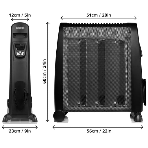 Duronic HV052 Calefactor Eléctrico 1500W de Panel de Mica | Transportable y con Mando a distancia |Estufa de bajo consumo y ligero| Calentamiento rápido en 1 min