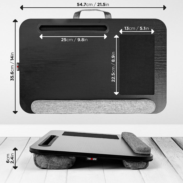 Duronic DML433 Soporte de regazo para portátil de hasta 16"| Base para apoyo con Cojín + Almohadilla para ratón | Asa de Transporte Dimensiones 54.7x35.6cm | Teletrabajo Trabajo desde Sofá Casa Avión