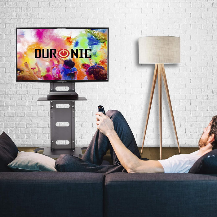 Duronic TVS4T1 Soporte de TV de Pie para Pantallas Planas de 30"-80" | Compatible con LCD/LED/OLED/QLED | Inclinación y Giro | VESA hasta 600x400 | Carga Máx. 82kg | Estante para Dispositivos Incluido