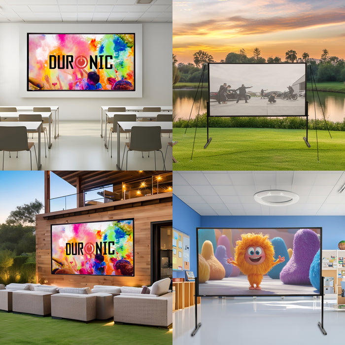 Duronic BD-SFPS100 16:9 Pantalla de proyección de 100 Pulgadas para proyector - Lona de proyección 4K Full HD 3D, Noche de Cine, Oficinas, Salas Conferencias, Aulas Escolares, Montaje Pared o Trípode