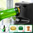 Duronic CO60 Abrelatas Eléctrico Mostrando la función de abrebotellas con una botella verde siendo destapada, acompañada de íconos que indican que es apto para chapas metálicas de corona, pero no para tapas de rosca ni corchos