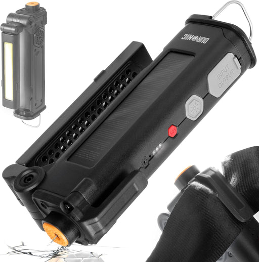 Duronic CT51, herramienta de emergencia para coche, mostrada en varios ángulos destacando su martillo rompecristales, panel solar, luz COB lateral y clip para correa de cinturón
