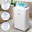 Duronic DH201 Deshumidificador Mostrando las especificaciones de rendimiento del aparato: flujo de aire de 195 metros cúbicos por hora, potencia de 440W y capacidad de extracción de hasta 20 litros en 24 horas