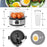 Duronic EB40 BK Hervidor de huevos Ilustrando las dimensiones del aparato (18 cm de base y 14.5 cm de alto) junto con el vaso medidor y la capacidad para 7 huevos