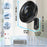 Duronic FN42 BK, ventilador de pared de 16 pulgadas, mostrando sus dimensiones (53 cm de alto, 30 cm de ancho, 27,2 cm de profundidad), peso de 2,8 kg, cable de 120 cm y diámetro de aspas de 44,3 cm, junto con el mando a distancia y los accesorios de montaje incluidos (tacos, tornillos y soporte de pared)