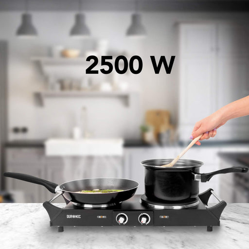 Duronic HP2 BK - Placa de cocción eléctrica eléctrica se muetra que tiene una potencia máxima de 2500W