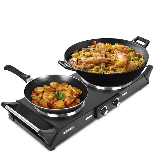 Duronic HP2 BK - Placa de cocción eléctrica eléctrica, se ve comida siendo preparada en la plancha de coccion electrica