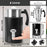Duronic MF500 BK Espumador de leche automático eléctrico Ilustrando las dimensiones del aparato de 24 x 17 cm, el tamaño de la jarra (17 x 11.5 x 8.5 cm), la base (17 x 13 cm), los 500W de potencia y los dos accesorios mezcladores
