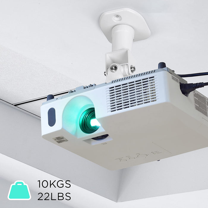 Duronic PB07XB Soporte para Proyector de Techo y Pared, Universal | Mostrando el soporte instalado en un techo plano con un proyector montado, destacando su capacidad de carga máxima de hasta 10 kg (22 lbs)