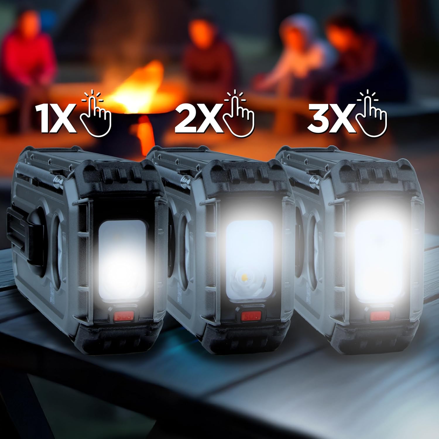 Duronic SDAB1 Radio Solar, Radio Emergencia Solar Dinamo, Radio Dinamo Mostrando los modos de iluminación de la linterna lateral con diferentes niveles de intensidad según el número de pulsaciones 1X, 2X y 3X