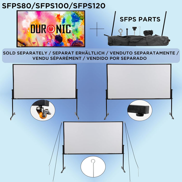 Duronic SFPS Parts Juego de Accesorios para Pantallas de proyección Demostrando la compatibilidad del kit de accesorios con los modelos de pantallas SFPS80, SFPS100 y SFPS120