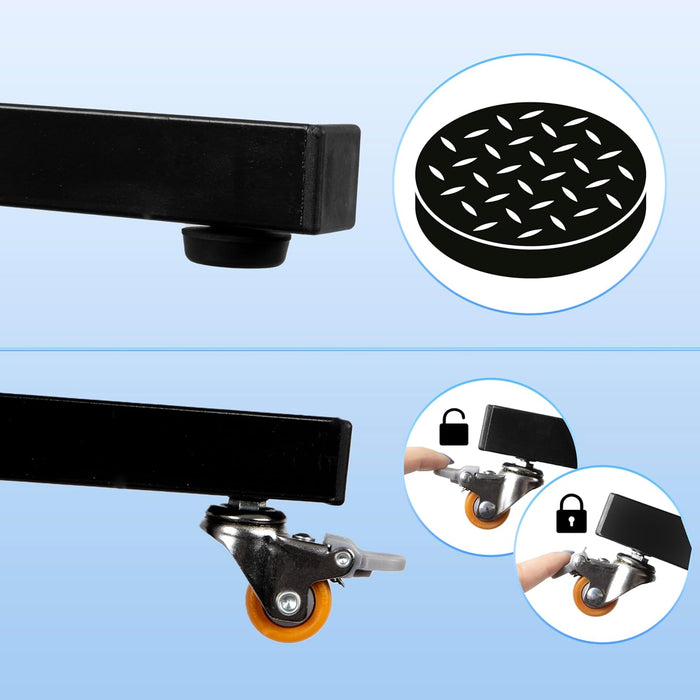 Duronic SFPS Parts Juego de Accesorios para Pantallas de proyección Mostrando en primer plano las opciones de patas niveladoras de goma y ruedas con bloqueo