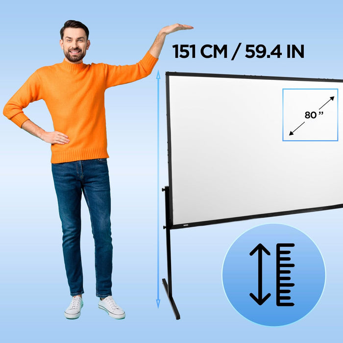 Duronic SFPS Parts Juego de Accesorios para Pantallas de proyección Un hombre mostrando la altura total de 151 cm de la pantalla de proyección con su soporte
