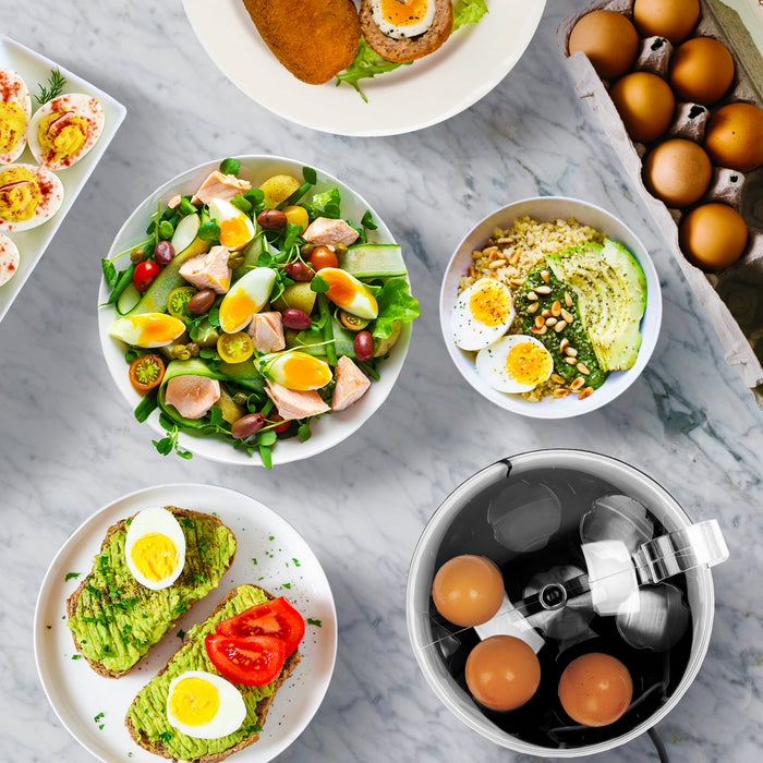 Duronic EB27 BK Hervidor de huevos | 400W potencia | 7 huevos | Huevos duros, huevos mollet, huevos pasados por agua | Avisador sonoro | Función mantener caliente | Protección contra hervido en seco (Copy)