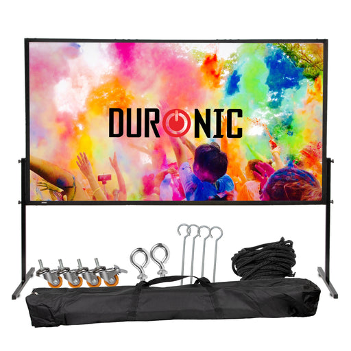 Duronic SFPS80 16:9 Pantalla de proyección de 80 Pulgadas Pantalla para proyector para el hogar 4K Full HD 3D Cine de Noche Oficinas Conferencia Aula Escuela Montaje en Pared o trípode Opcional