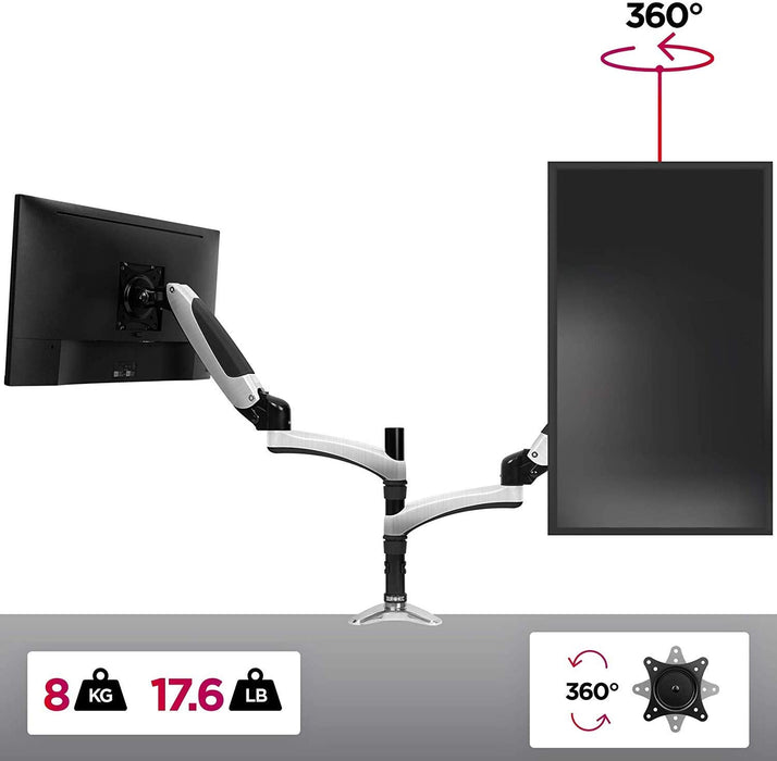 Duronic DM651X2 Soporte para monitor de 15" a 27" pulgadas 8Kg máx - Altura ajustable, giratorio, inclinable, brazo extensible – Soporte para ordenador TV LED, LCD