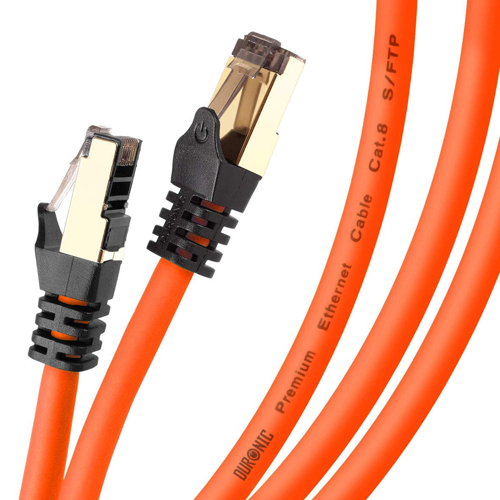 Duronic OE 1.5M CAT8 Cable de ethernet, Trenzado de los Pares Interno Y Conectores  RJ45, Ancho de Banda hasta 2GHz/2000MHz, Color Naranja y Acabado Oro