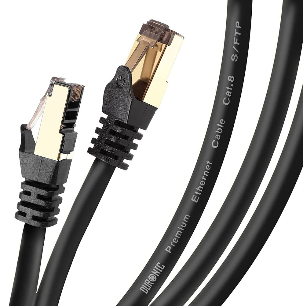 Duronic BLACK 10M CAT8 Cable de ethernet|Trenzado de los pares interno Y Conectores RJ45|Ancho de banda de hasta 2GHz/2000MHz|Color negro y acabado oro