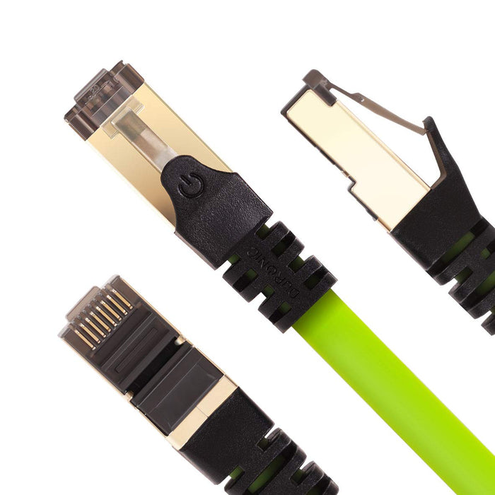 Duronic GN 0.5M CAT8 Cable de ethernet|Trenzado de los Pares Interno Y Conectores RJ45|Ancho de Banda de hasta 2GHz/2000MHz|Color Verde y Acabado Oro