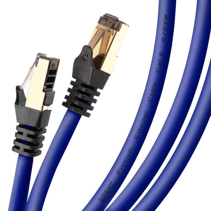 Duronic BE 1.5M CAT8 Cable de ethernet|Trenzado de los Pares Interno Y Conectores RJ45|Ancho de Banda de hasta 2GHz/2000MHz|Color Azul y Acabado Oro