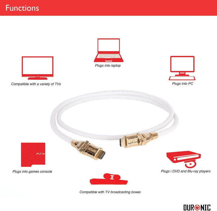 Duronic HDC01 HDMI Cable 1m Blindado 1.4 con Conectores Chapados en Oro 24ct Flexible y Rotativo Compatible con Ethernet Señal Full HD 1080P / 2160P