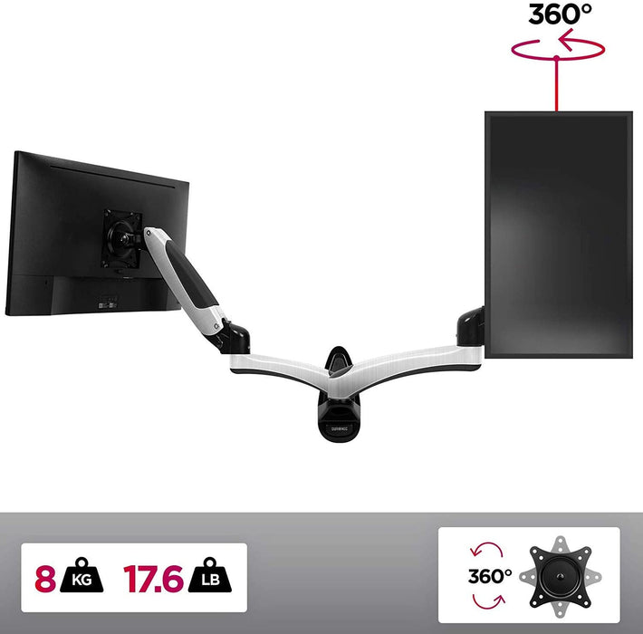 Duronic DM65W1X2 Soporte TV de pared brazo para 1 monitor PC pantalla LCD LED de 15" a 27" pulgadas de hasta 8 kg y VESA 75 - 100 - 2 articulaciones y resorte de gas