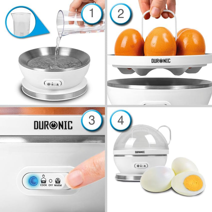 Duronic EB27 Hervidor de huevos | 400W potencia | 7 huevos | Huevos duros, huevos mollet, huevos pasados por agua | Avisador sonoro | Función mantener caliente | Protección contra hervido en seco