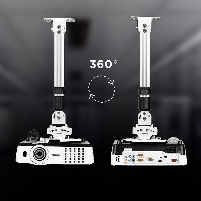 Duronic PB06XL Soporte para Proyector de Techo y Pared - Universal y Articulado|Palo Extensible - Carga Máx 13,6 kg - Color Blanco- Cine en Casa
