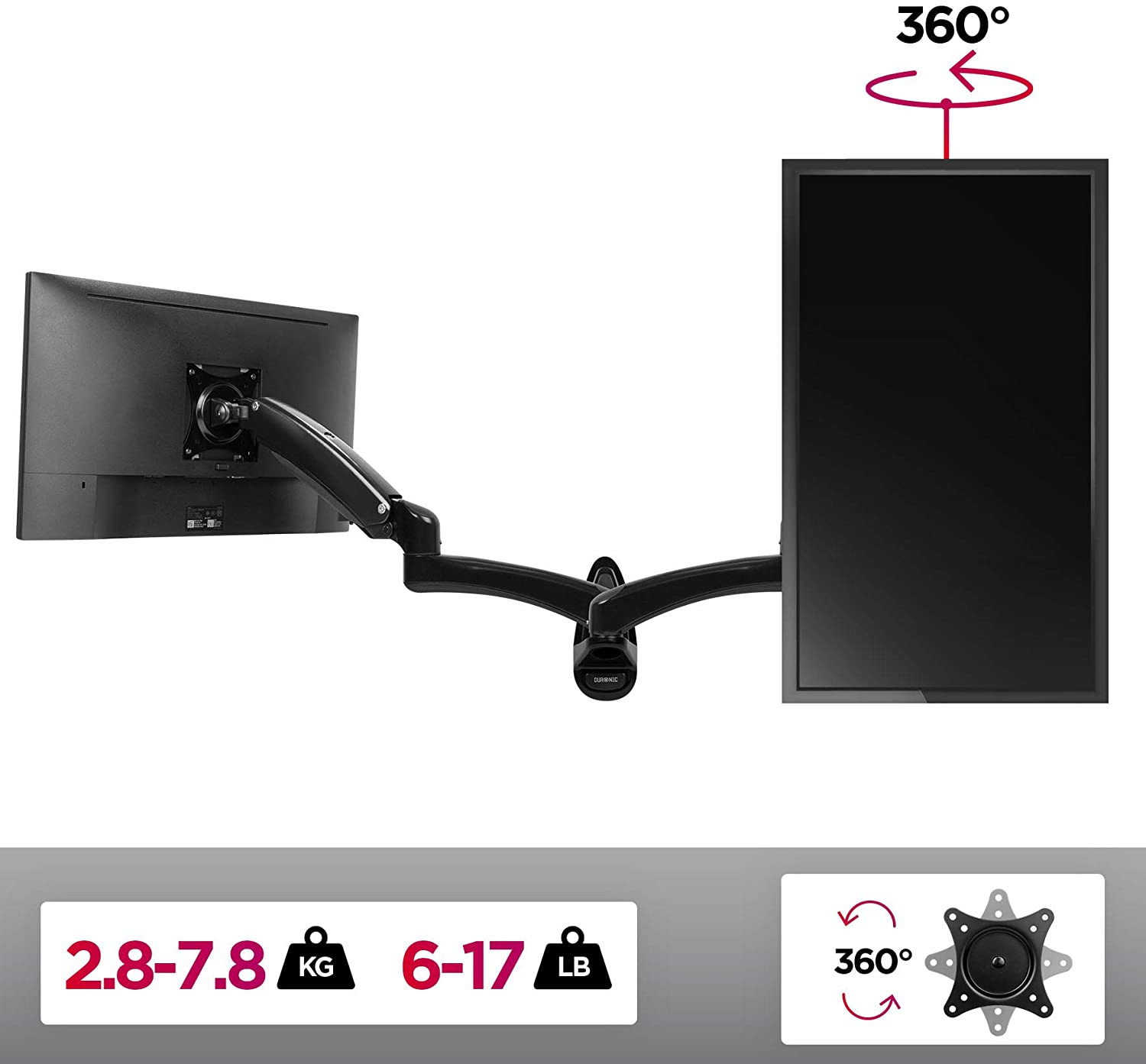 Duronic DM55W1X1 Soporte TV de pared brazo para 1 monitor PC pantalla LCD LED de 15