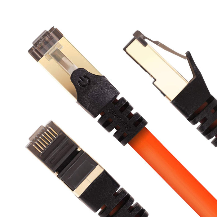 Duronic OE 0.5M CAT8 Cable de ethernet|Trenzado de los Pares Interno Y Conectores RJ45|Ancho de Banda de hasta 2GHz/2000MHz|Color Naranja y Acabado Oro
