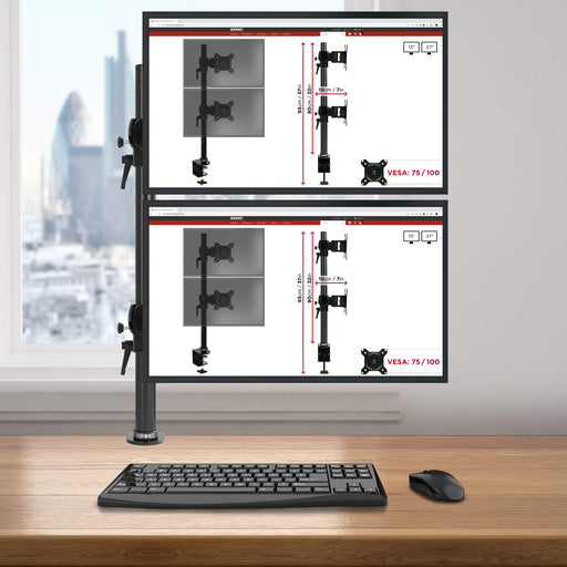 Duronic DM35V2X2 BK Soporte para 2 monitores de 13 a 27 Pulgadas - Monitor PC LCD LED|Brazo Extensible 18cm - Giratorio e inclinable - Capacidad 8kg|80 cm de Altura