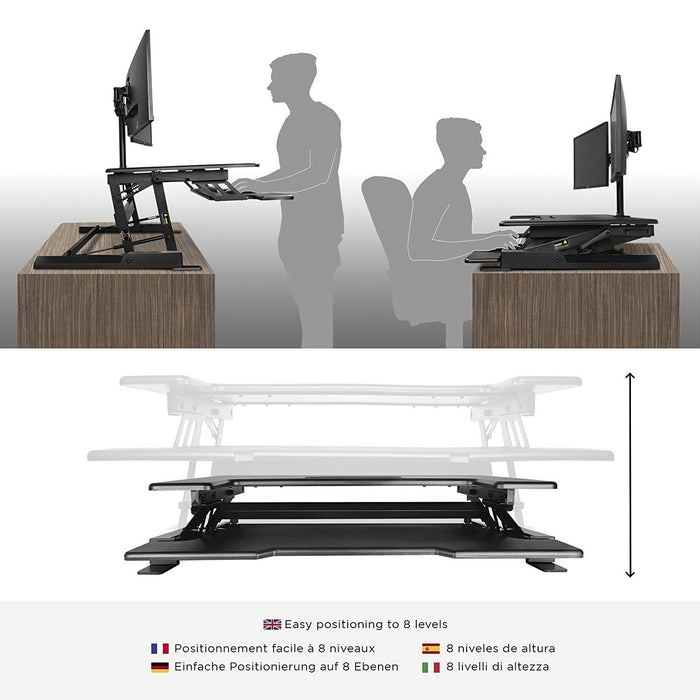 Duronic DM05D7 BK Escritorio Standing Desk eléctrico para Monitor con Altura Ajustable de 18 a 41 cm - Superficie de 92 x 56 cm|Sit-Stand Desk para Trabajar de pie o Sentado