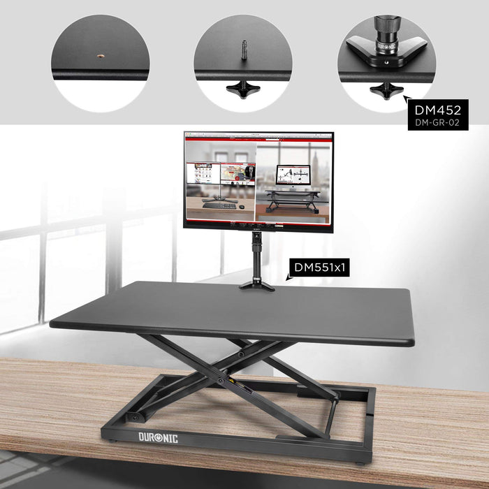 Duronic DM05D10 BK Escritorio ergonómico Standing Desk Convertible | Estación de trabajo regulable - Para trabajar de pie o sentado - Plataforma de 80x51cm - Elevador para pantalla, teclado, portátil