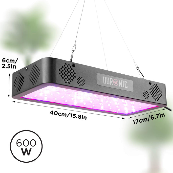 Duronic GLH60 Lámpara LED cultivo interior de plantas 600W|Lámpara de suspensión - Luz de espectro completo|60 LED blanco, rojo y azul|Modo veg y bloom