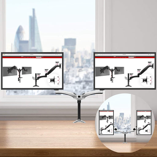 Duronic DM652 Soporte para 2 monitores de 15" a 27" pulgadas con doble brazo 8Kg máx -Altura ajustable, giratorio, inclinable - Soporte para 2 pantallas TV LED LCD