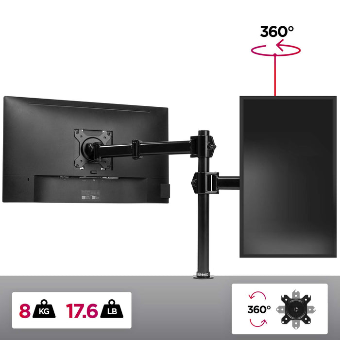 Duronic DM251X3 BK Soporte para monitor de 13" a 27" pulgadas 8Kg máx - Altura ajustable, giratorio, inclinable, brazo extensible – Soporte para ordenador, TV LED, LCD