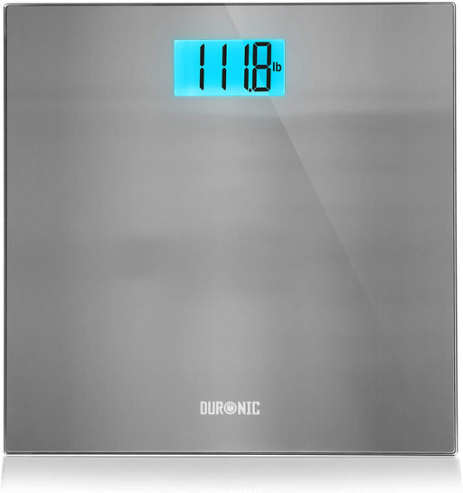Duronic BS103 Báscula de baño digital - Capacidad máxima de 180kg – Pantalla LCD azul fácil de leer- Diseño de acero inoxidable - Enciende al subirse - Peso corporal en kg, lb y st