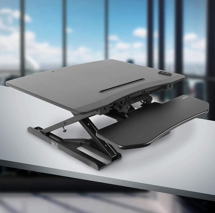 Duronic DM05D9 Escritorio ergonómico Standing Desk Convertible | Capacidad de hasta 15 kg - Para trabajar de pie o sentado - Plataforma de 80x62cm - Elevador para pantalla, teclado, portátil