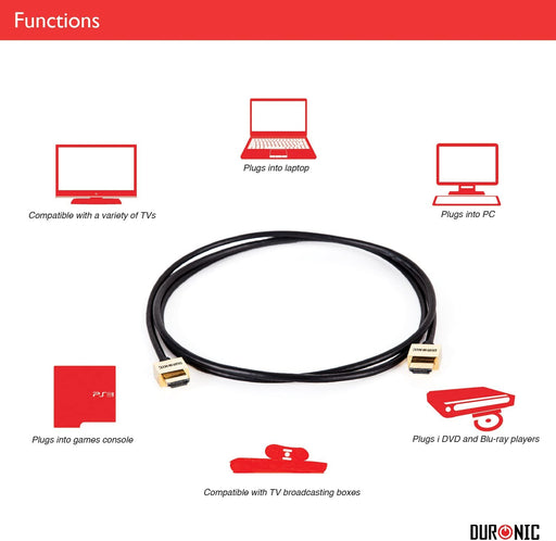 Duronic HDC02 / 1m - Cable HDMI blindado 1.4-1 Metros - Conectores Recubiertos, 24K - Permite la transmisión de Full HD 1080P - 4K 2160p - Ethernet