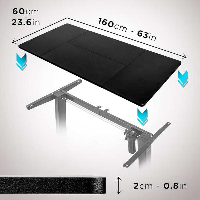 Duronic TT160 BK tablero de escritorio | Medidas 160 x 60 x 1,9 cm | Tablero de mesa para escritorio en casa, home office u oficina | Ideal para puesto de trabajo regulable en altura | Color Negro