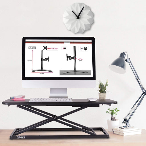 Duronic DM05D20 BK Escritorio Standing Desk para Monitor con Altura Ajustable de 5 a 41 cm, Superficie de 74 x 45 cm|Mesa para Trabajar de pie y Sentado