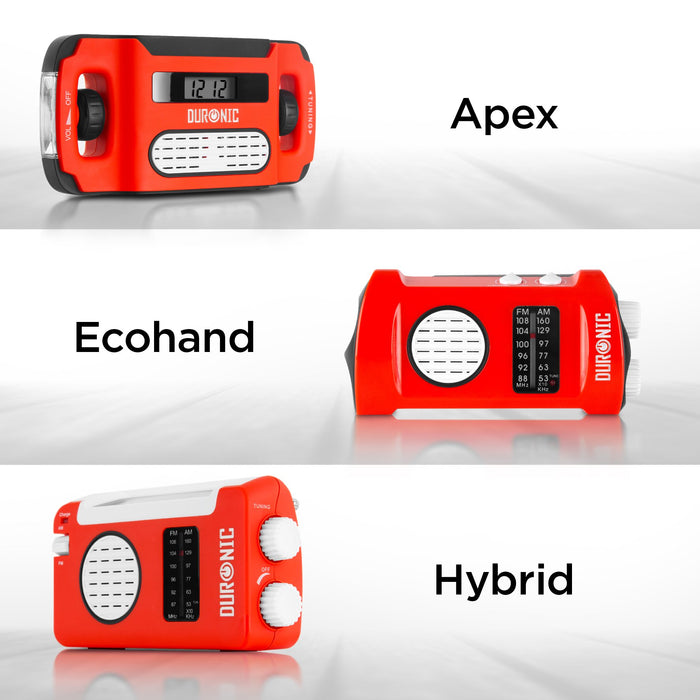 Duronic Apex Radio Am/FM Portátil - Carga Solar, USB o Dinamo - Linterna - Conector de Auriculares y Función de Alarma - Pantalla Digital Retroiluminada|Ideal para Emergencias, Camping, Senderismo