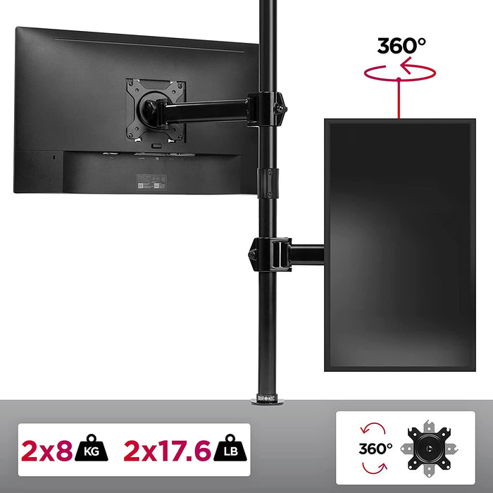 Duronic DMT252VX1 BK Brazo para Monitor de 13" a 32" de 8Kg máximo | Cabezal VESA 75 y 100 Giratorio e Inclinable -90°+ 35°| Altura Ajustable 100 cm |Brazo Extensible | Soporte TV LED LCD