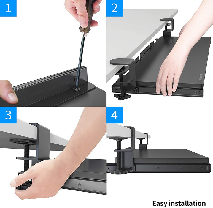 Duronic DKTPX2 Plataforma para teclado y ratón para mesa de escritorio - Instalación por pinza - Solución ideal para ahorrar espacio – Tablero de partículas con material resistente color negro