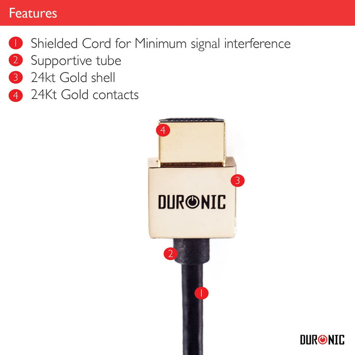 Duronic HDC02 / 1.5m - Cable HDMI blindado 1.4-1.5 Metros - Conectores Recubiertos, 24K - Permite la transmisión de Full HD 1080P - 4K 2160p - Ethernet