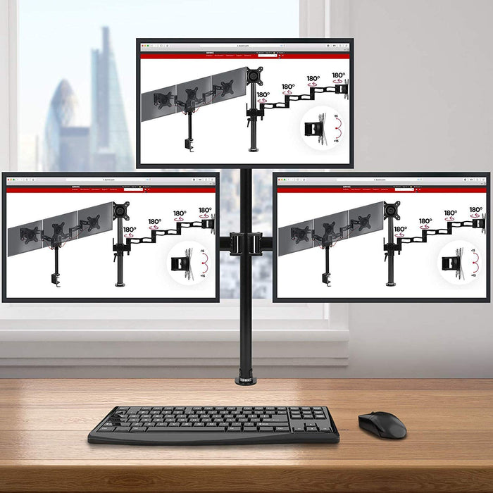Soporte para monitor de tres pantallas, soportes para monitor de  computadora para 3 monitores, soporte de escritorio ajustable en  altura/ángulo, se