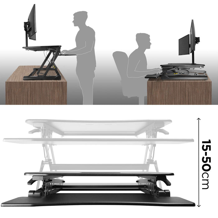 Duronic DM05D5 BK Escritorio Standing Desk para Monitor con Altura Ajustable de 15 a 50 cm, Superficie de 66 x 120 cm|Mesa para Trabajar de pie y Sentado