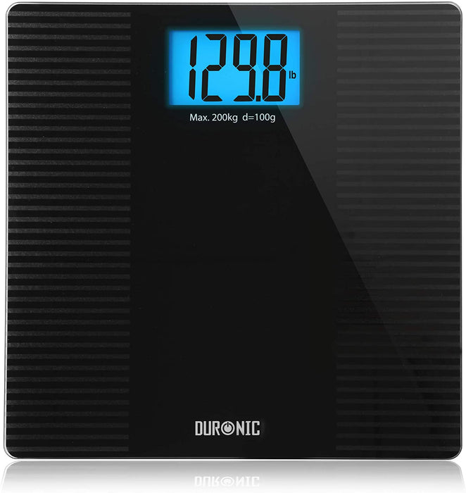 Duronic BS203 Báscula balanza de baño Digital - hasta 200kg - Pantalla LCD con Texto XL - Diseño Elegante y Antideslizante - Se Enciende al subirse - Sensores de precisión - Pesa en kg, LB, st