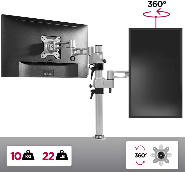 Duronic DM351X3 SR Soporte para monitor de 13" a 27" pulgadas 8Kg máx - Altura ajustable, giratorio, inclinable, 2 brazos extensibles – Soporte para pantalla TV LED LCD Color plata