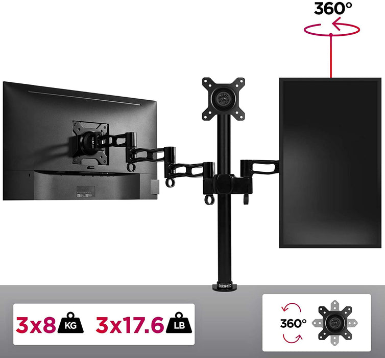 Duronic DM353 Soporte para 3 monitores de 13" a 22" pulgadas 8Kg máx - Altura ajustable, giratorio, inclinable - Soporte para 3 pantallas TV LED LCD